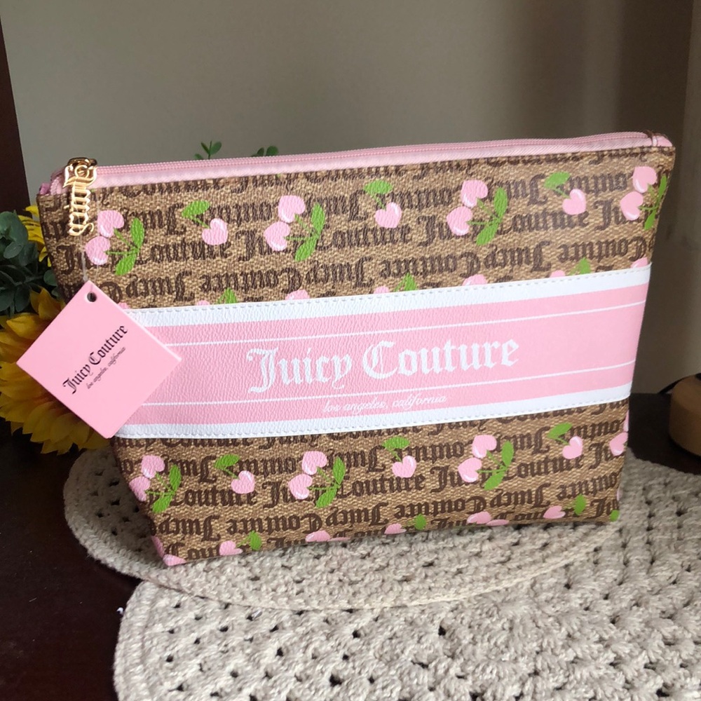 Juicy Couture Pink and Brown Logo Cosmetic Bag
